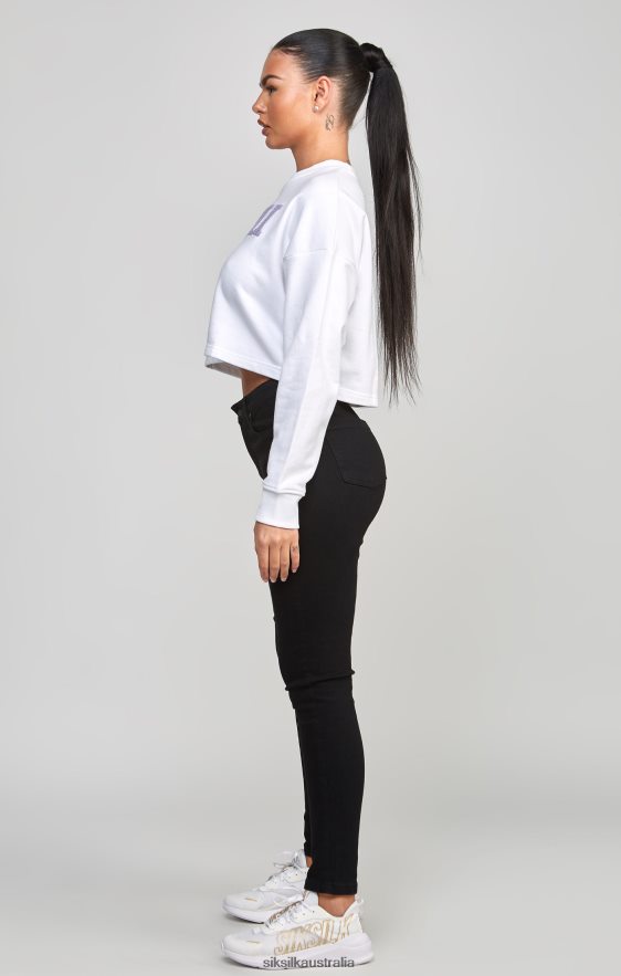 Women Apparel TB82N84 SikSilk White Crop Varsity Sweatshirt