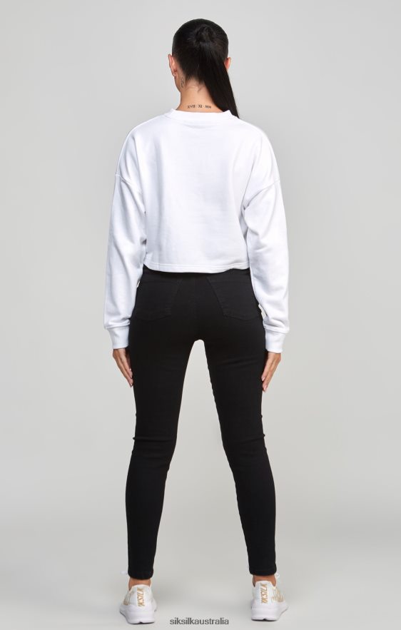 Women Apparel TB82N84 SikSilk White Crop Varsity Sweatshirt