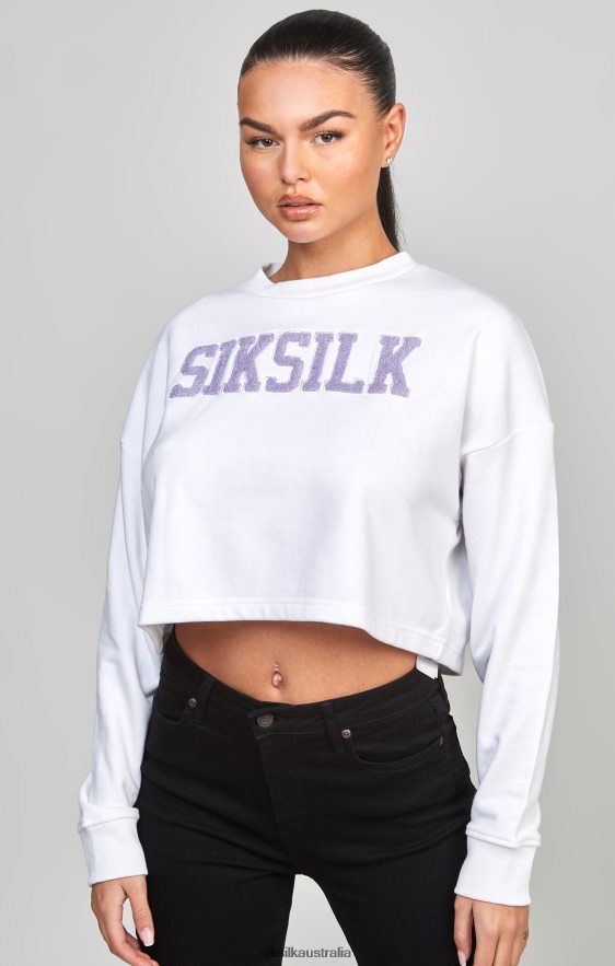 Women Apparel TB82N84 SikSilk White Crop Varsity Sweatshirt
