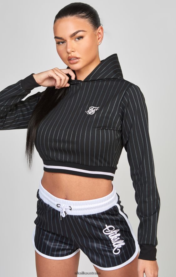 Women Apparel TB82N85 SikSilk Black Varsity Crop Track Top