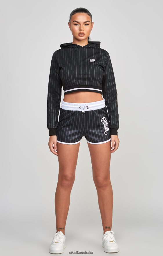 Women Apparel TB82N85 SikSilk Black Varsity Crop Track Top