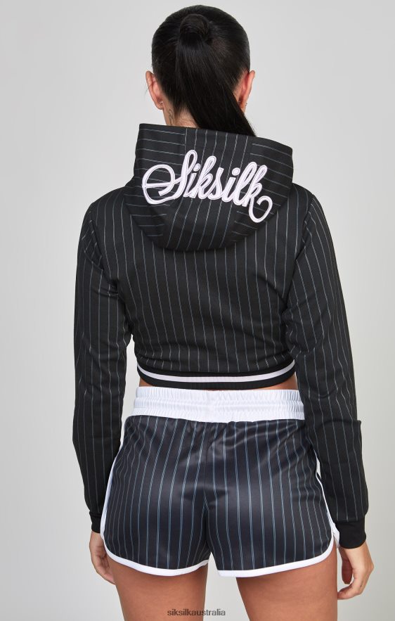 Women Apparel TB82N85 SikSilk Black Varsity Crop Track Top