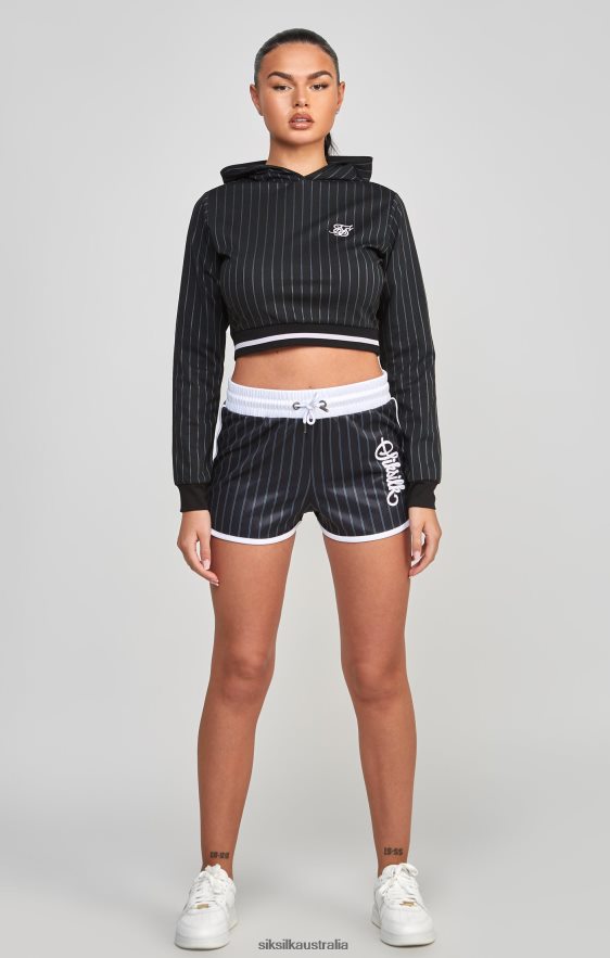 Women Apparel TB82N85 SikSilk Black Varsity Crop Track Top