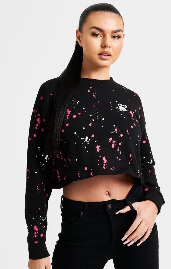 Women Apparel TB82N92 SikSilk Black Paint Splatter Sweatshirt