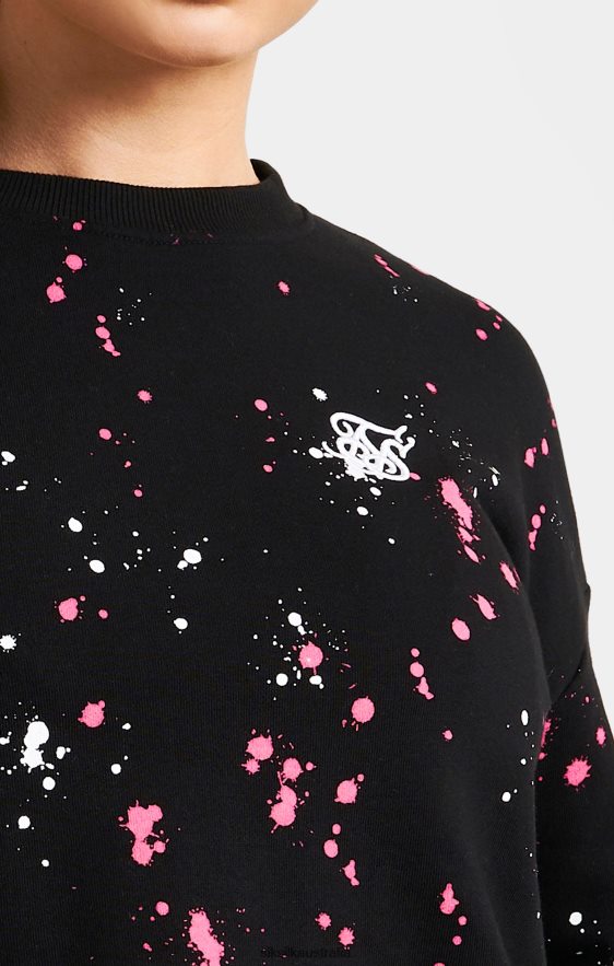 Women Apparel TB82N92 SikSilk Black Paint Splatter Sweatshirt