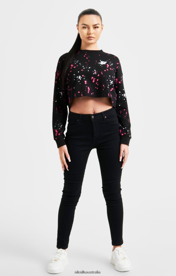 Women Apparel TB82N92 SikSilk Black Paint Splatter Sweatshirt