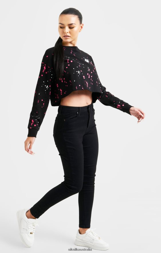 Women Apparel TB82N92 SikSilk Black Paint Splatter Sweatshirt