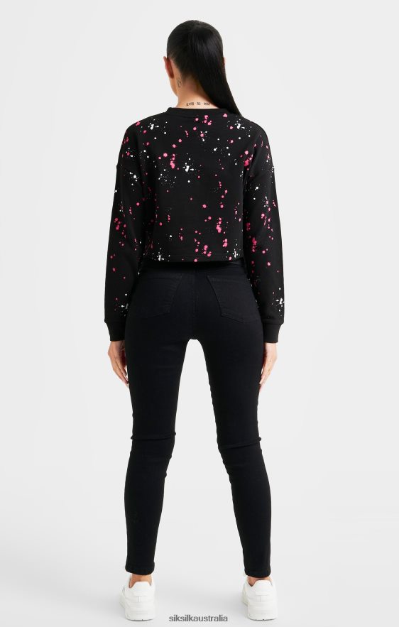 Women Apparel TB82N92 SikSilk Black Paint Splatter Sweatshirt