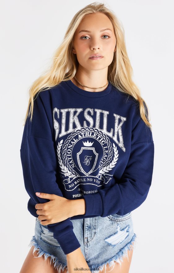 Women Apparel TB82N93 SikSilk Navy Varsity Oversize Sweatshirt