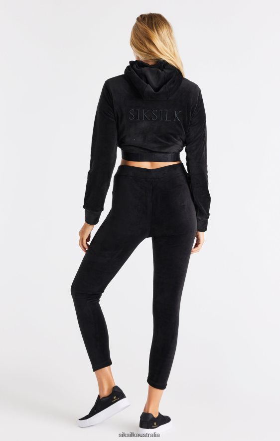 Women Apparel TB82N94 SikSilk Black Velour Cropped Hoodie