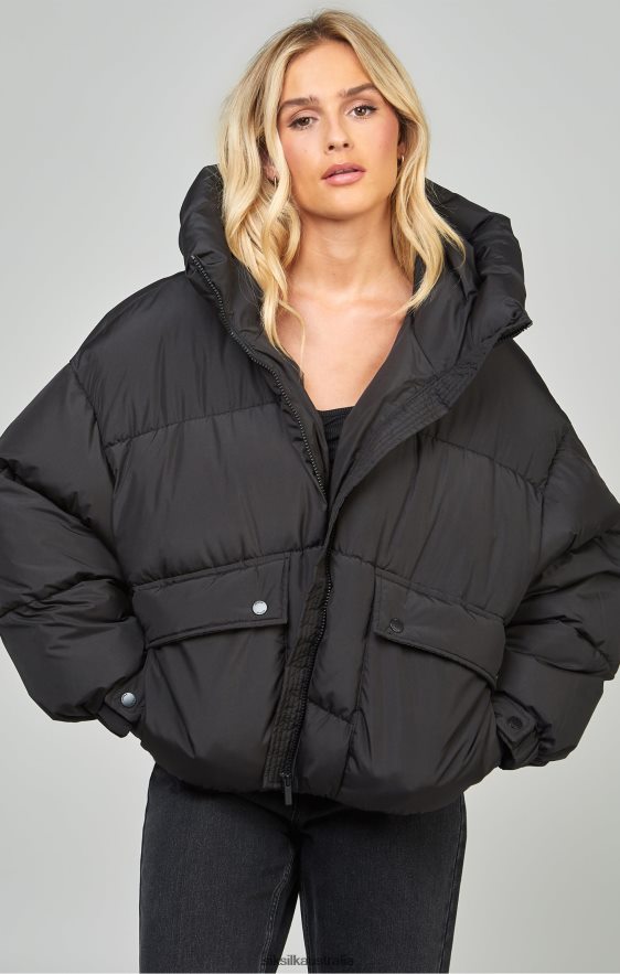 Women Apparel TB82N124 SikSilk Black Oversized Padded Coat