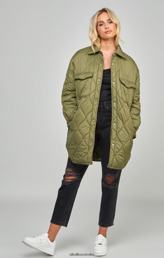 Women Apparel TB82N126 SikSilk Khaki Lightweight Quilt Jacket
