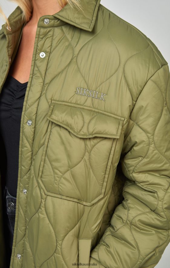 Women Apparel TB82N126 SikSilk Khaki Lightweight Quilt Jacket