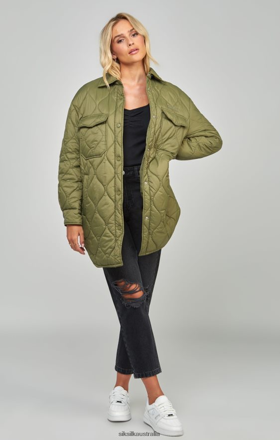 Women Apparel TB82N126 SikSilk Khaki Lightweight Quilt Jacket