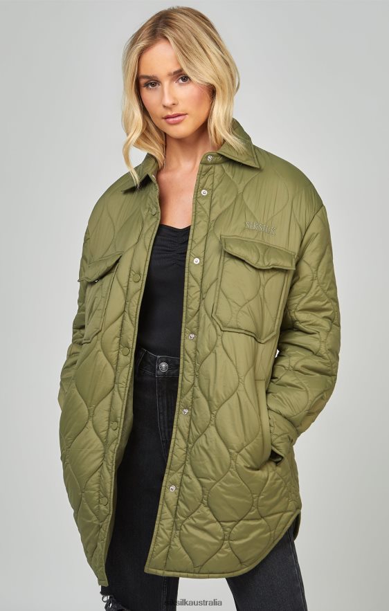 Women Apparel TB82N126 SikSilk Khaki Lightweight Quilt Jacket