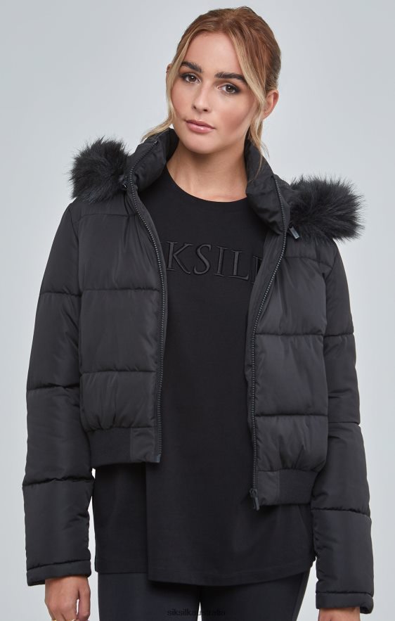 Women Apparel TB82N127 SikSilk Black Cropped Parka