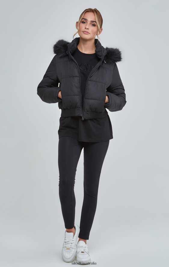 Women Apparel TB82N127 SikSilk Black Cropped Parka