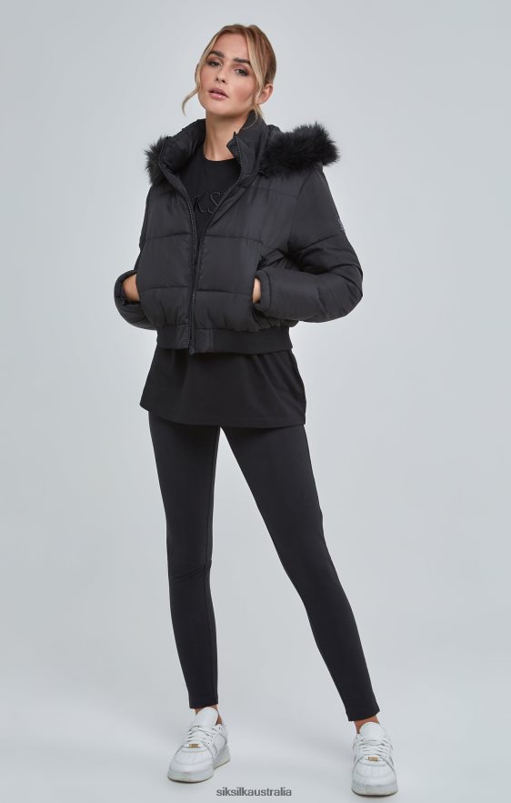 Women Apparel TB82N127 SikSilk Black Cropped Parka