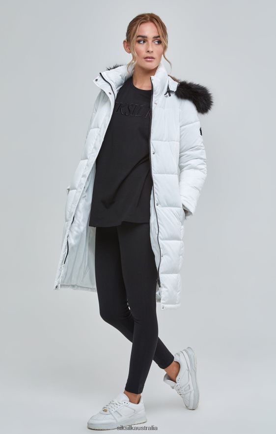 Women Apparel TB82N128 SikSilk White Longline Padded Parka