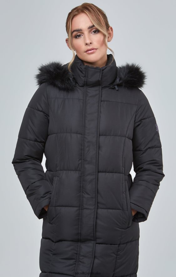 Women Apparel TB82N129 SikSilk Black Longline Padded Parka