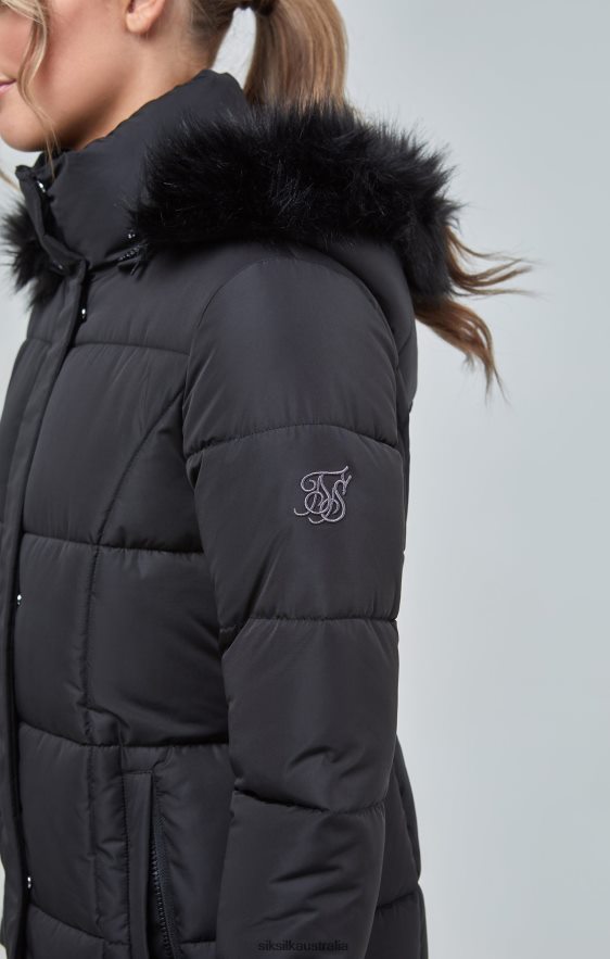Women Apparel TB82N129 SikSilk Black Longline Padded Parka