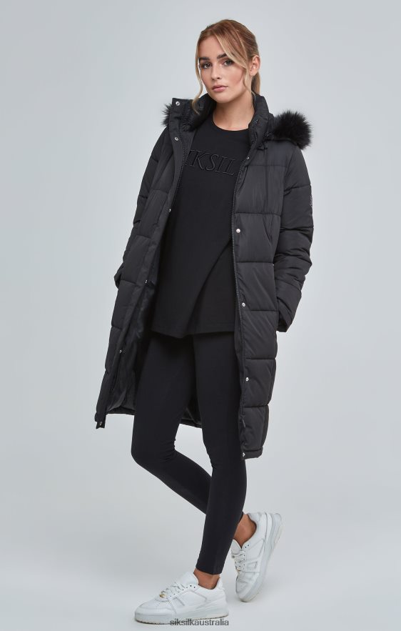 Women Apparel TB82N129 SikSilk Black Longline Padded Parka