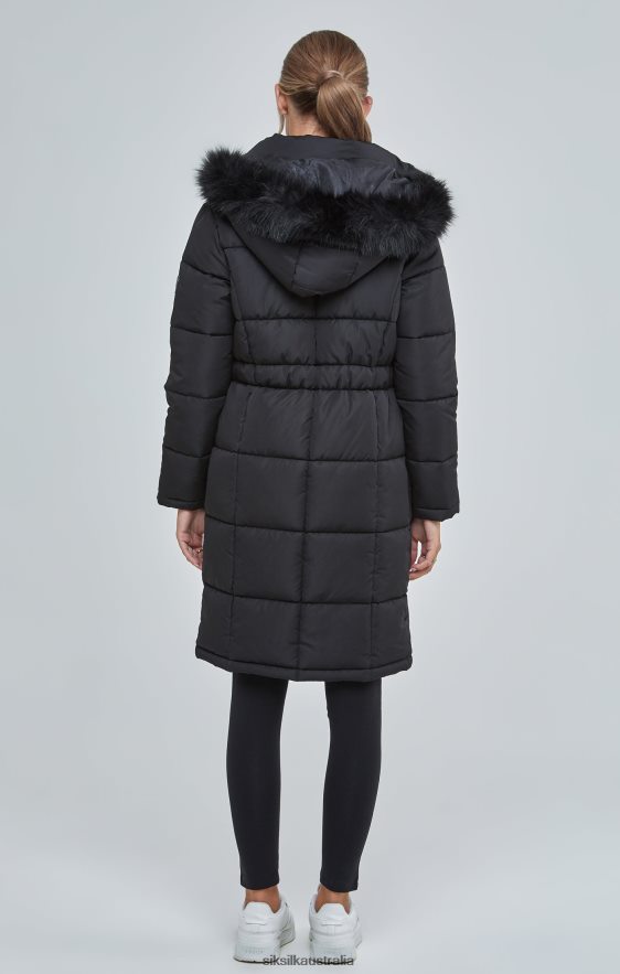 Women Apparel TB82N129 SikSilk Black Longline Padded Parka