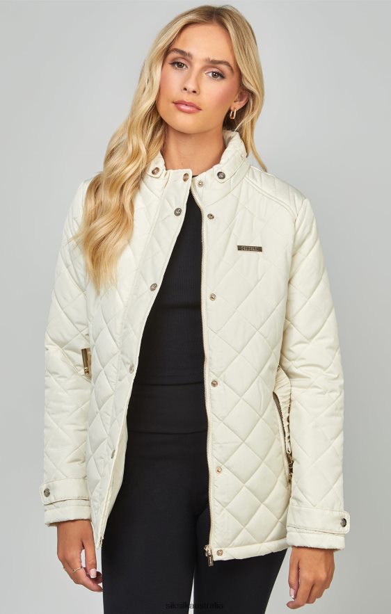 Women Apparel TB82N133 SikSilk Cream Belted Quilted Jacket