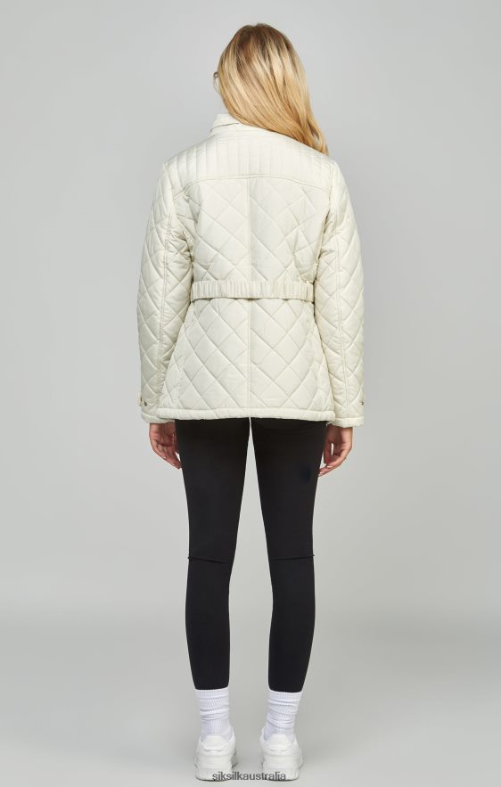 Women Apparel TB82N133 SikSilk Cream Belted Quilted Jacket