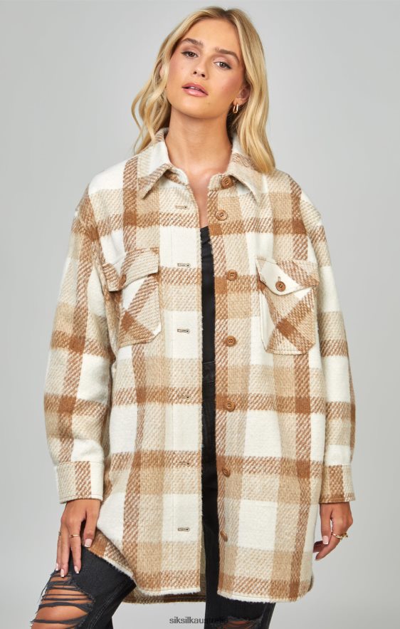 Women Apparel TB82N137 SikSilk Beige Checked Shacket