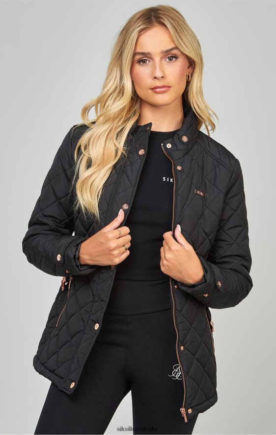 Women Apparel TB82N138 SikSilk Black Belted Quilted Jacket