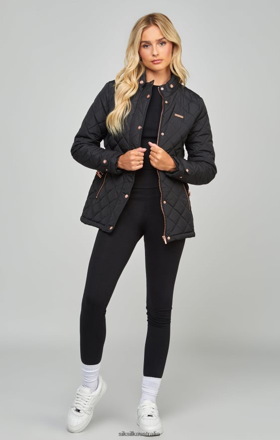 Women Apparel TB82N138 SikSilk Black Belted Quilted Jacket