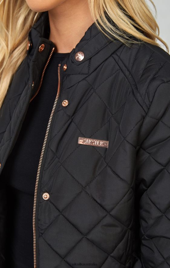 Women Apparel TB82N138 SikSilk Black Belted Quilted Jacket