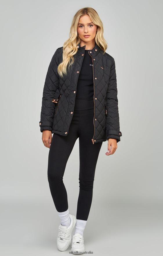 Women Apparel TB82N138 SikSilk Black Belted Quilted Jacket