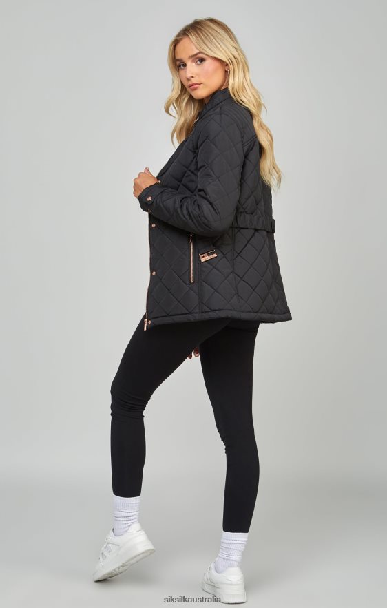Women Apparel TB82N138 SikSilk Black Belted Quilted Jacket