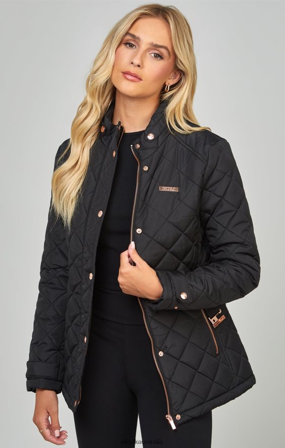 Women Apparel TB82N138 SikSilk Black Belted Quilted Jacket