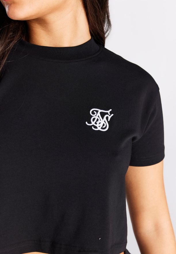 Women Apparel TB82N25 SikSilk Black Essential Box Fit Crop T-Shirt