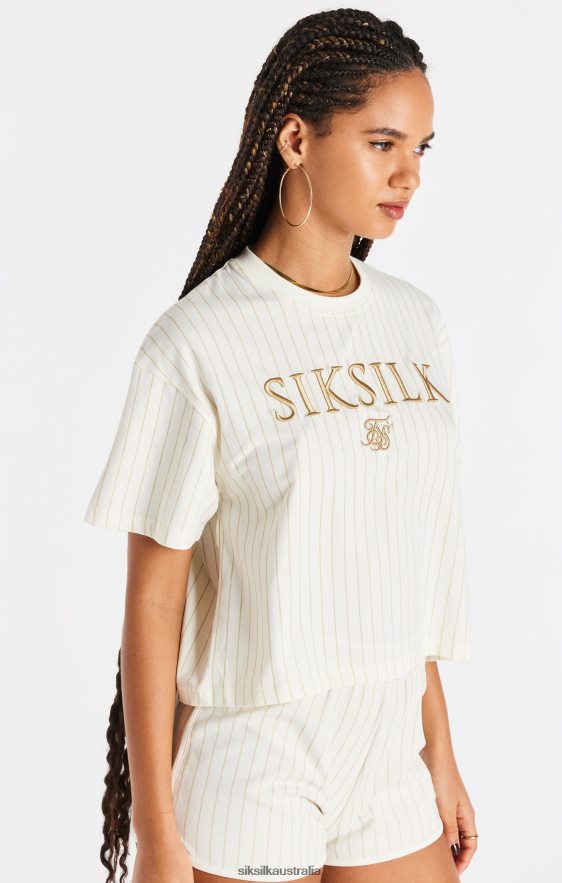 Women Apparel TB82N26 SikSilk Ecru Stripe T-Shirt