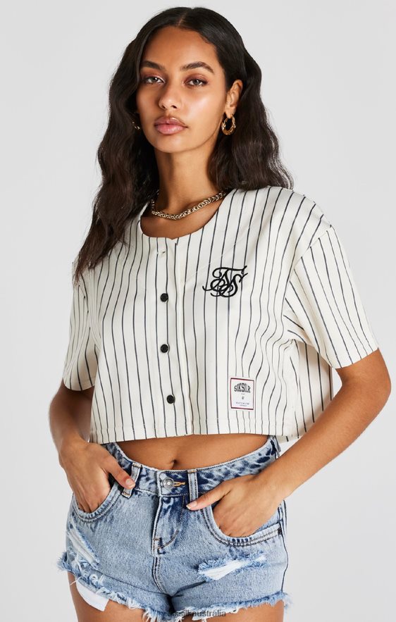 Women Apparel TB82N33 SikSilk Ecru Crop Baseball Jersey