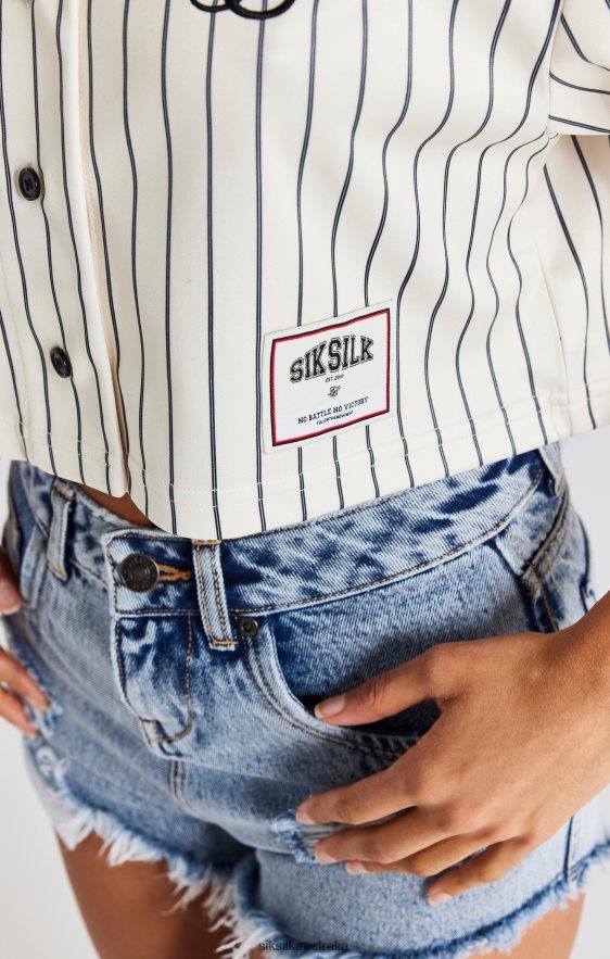 Women Apparel TB82N33 SikSilk Ecru Crop Baseball Jersey