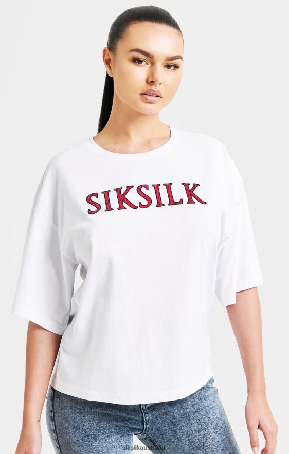 Women Apparel TB82N35 SikSilk White Sparkle Boxy Crop T-Shirt