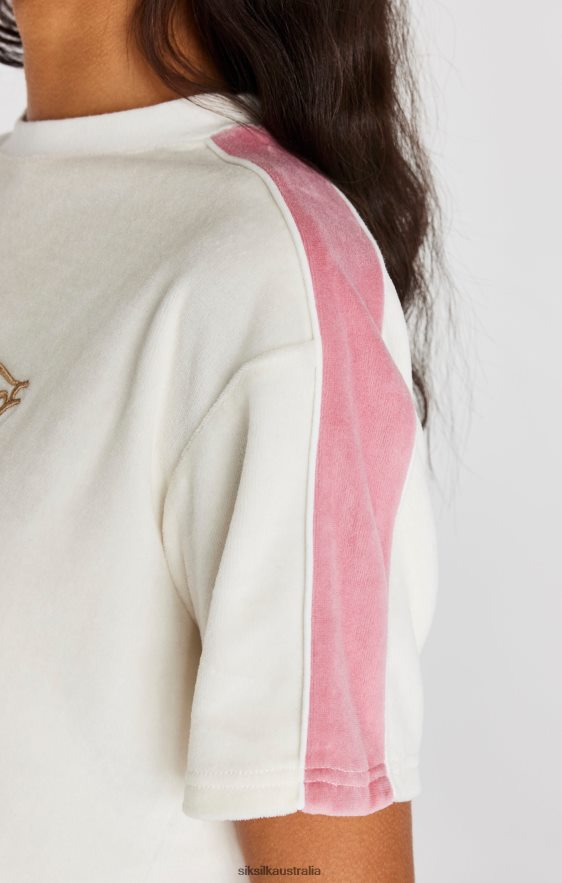 Women Apparel TB82N38 SikSilk Ecru Velour Crop T-Shirt