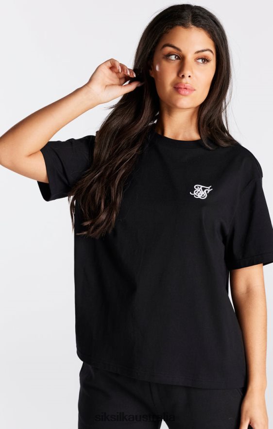 Women Apparel TB82N40 SikSilk Black Essential Boyfriend T-Shirt