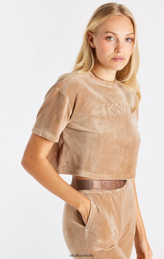 Women Apparel TB82N42 SikSilk Gold Velour Cropped T-Shirt