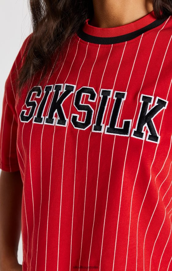 Women Apparel TB82N44 SikSilk Red Baseball Stripe T-Shirt