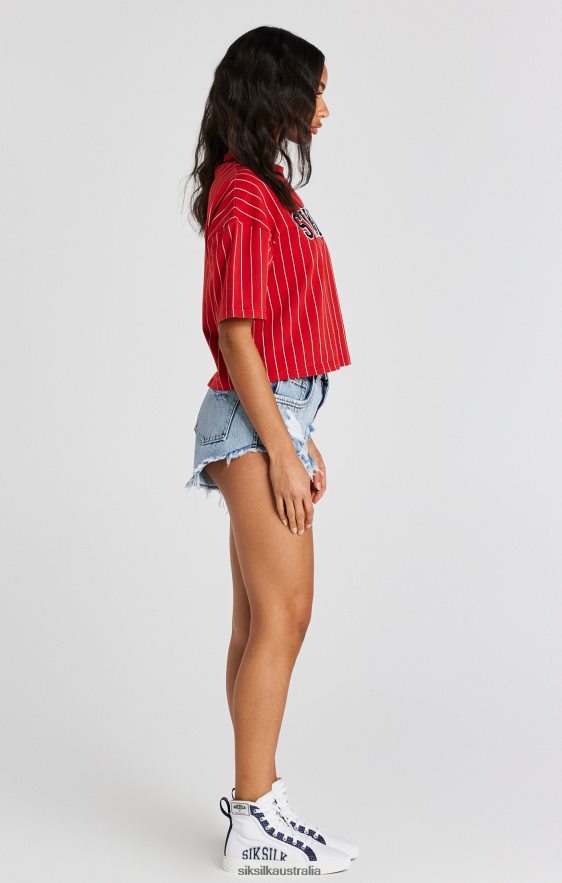 Women Apparel TB82N44 SikSilk Red Baseball Stripe T-Shirt