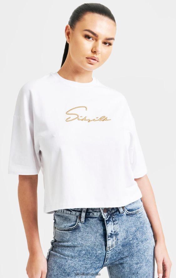 Women Apparel TB82N45 SikSilk White Signature Crop Tee