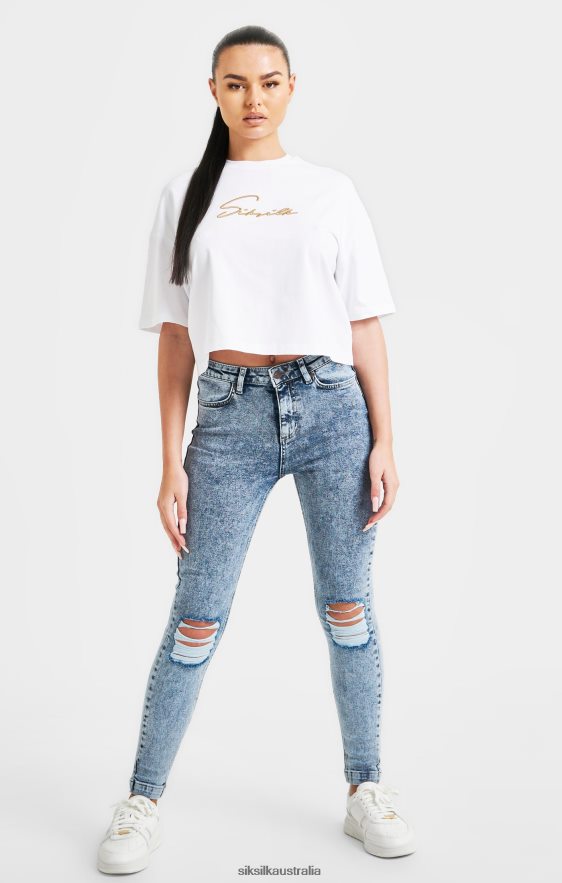 Women Apparel TB82N45 SikSilk White Signature Crop Tee