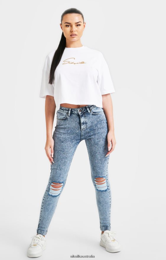 Women Apparel TB82N45 SikSilk White Signature Crop Tee