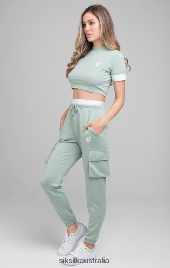 Women Apparel TB82N46 SikSilk Green Crop T-Shirt